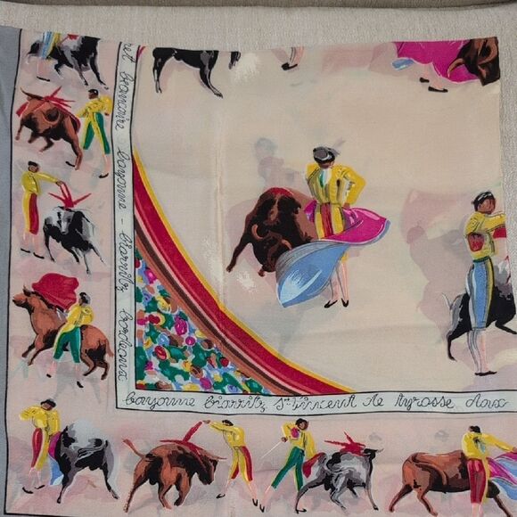Vintage Colorful Square Bullfighting Silk Scarf by Glentex - Picture 1 of 8